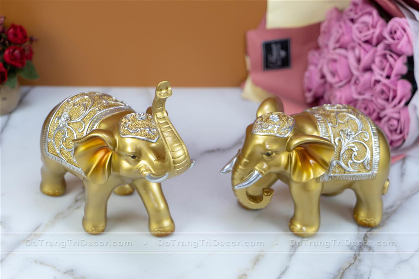 tượng trang trí decor cặp voi vàng