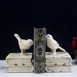 Chặn sách đôi chim màu trắng ngà giả cổ