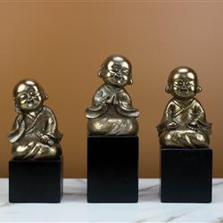 Bộ tượng trang trí ba chú tiểu màu đồng