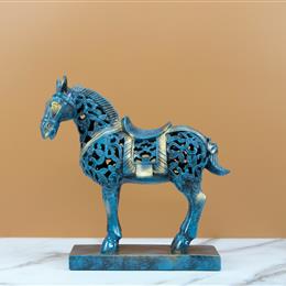 Đồ decor để bàn ngựa hoa màu xanh